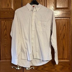 Izod men’s white EZ Care button down with yellow/blue window plaid design